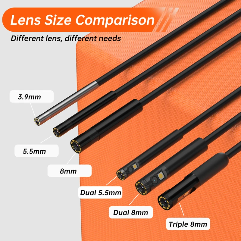 Câmera endoscópica industrial, tela ips de 4.3 polegadas, hd1080p, lente tripla dupla, vídeo, usb, inspeção de carro, boroscópio, à prova d'água, leds