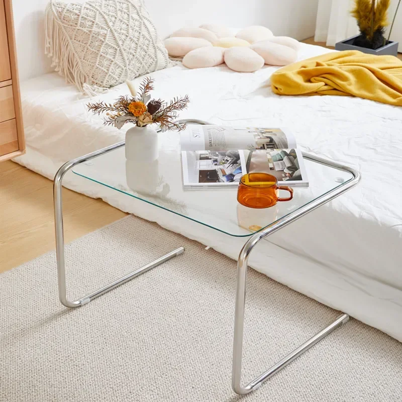 

Transparent Side Table Stainless Steel Crystal Glass Coffee Table Home Room Side Tables Homestay Photography Base Desk New