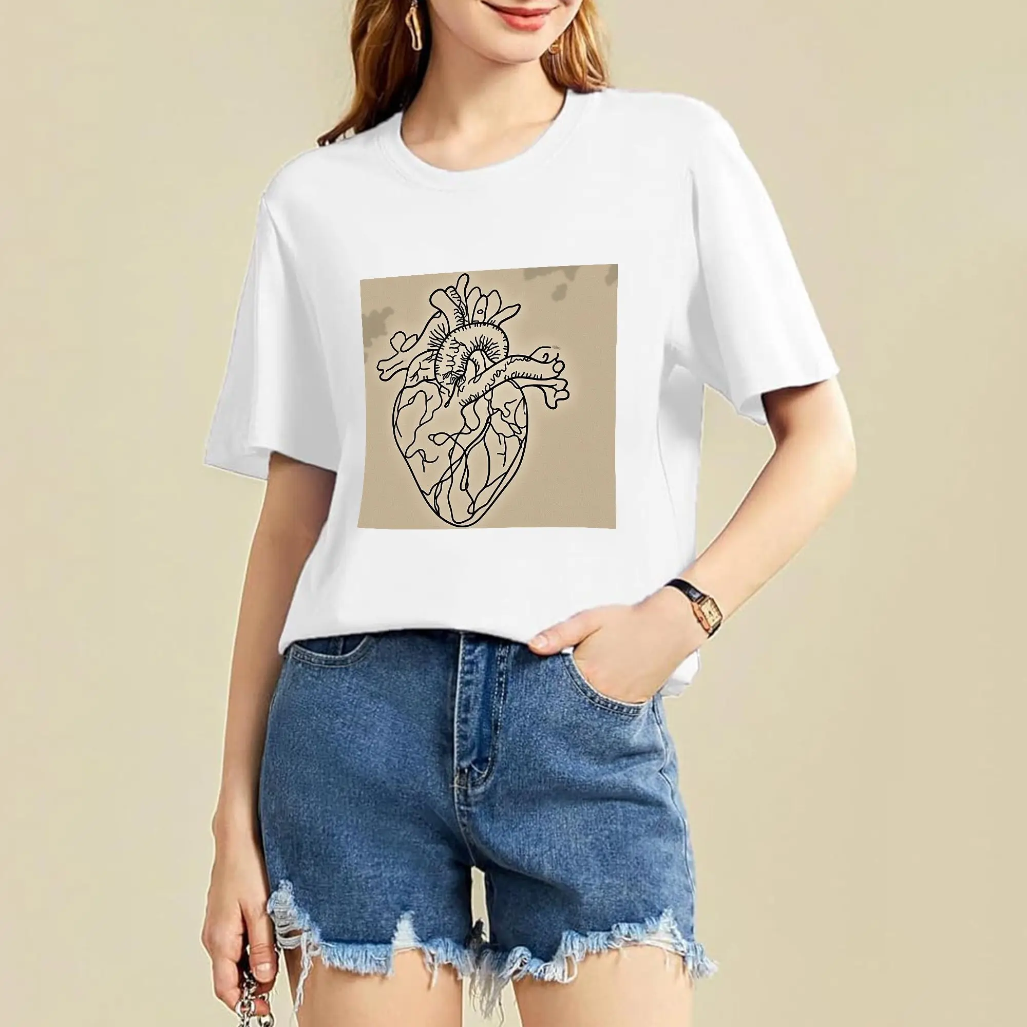 T-shirt a maniche corte in cotone 180g da donna con grafica Funny Chicken