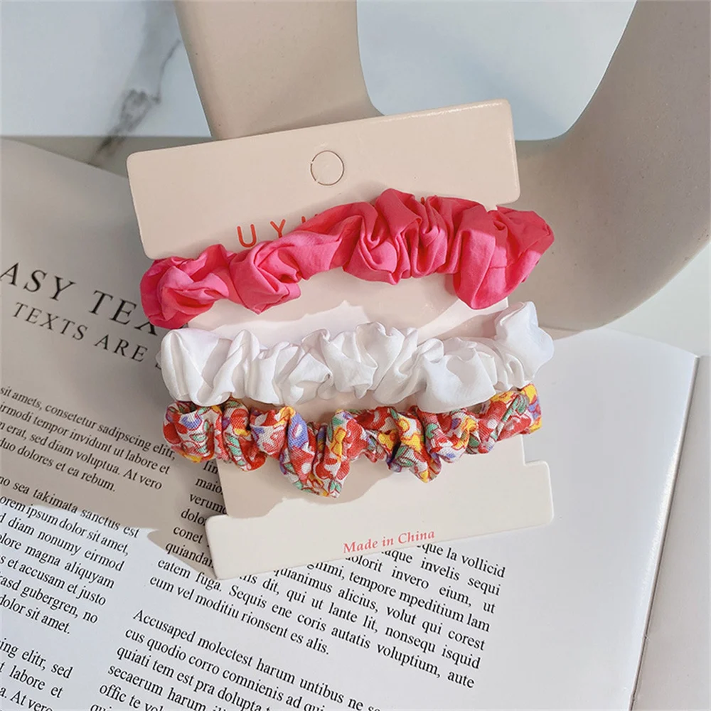 3Pc/set Silk Scrunchies Print Leopard Scrunchie Set Elastic Hair Bands Solid Color Fashion Headwear Women Hair Accessories Gift