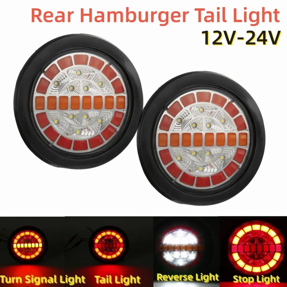 

2pcs 12V 24V Truck Trailer Tractor LED Round Dynamic Turn Light Rear Tail Lights Reverse Stop Signal Lamp Boat Car Lorry RV Van