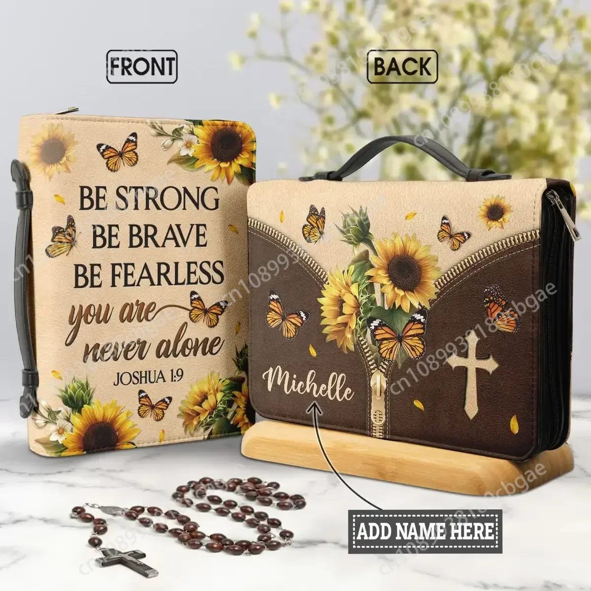 

Be Strong Be Brave Be Fearless You Are Never Alone Sunflower Design Church Bible Bag for Women Bible Cover Case PU Handbags Gift