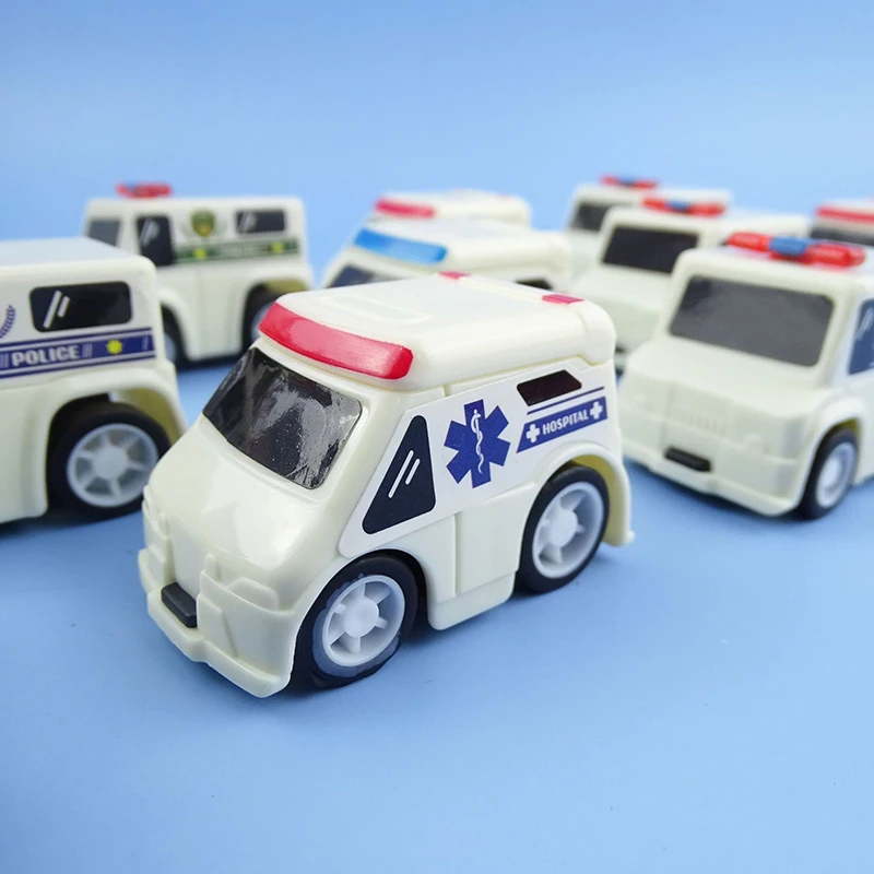 5 Pz/borsa Del Fumetto Auto Della Polizia Ambulanza Mini Carino Tirare Indietro Auto Scuola Materna Per Bambini Puzzle Giocattoli Ragazzi Divertimento Vacanza Regalo Di Compleanno