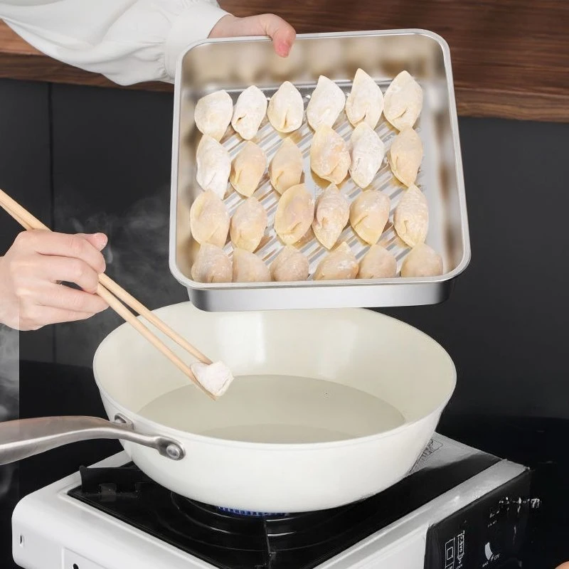 

Stainless Steel Rectangular Tray with Lid Multi Purpose Plate for Dumplings Meals BBQ Catering Food Storage Home Restaurant Use