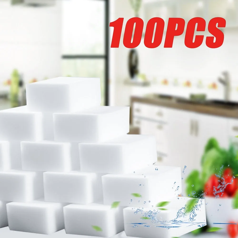 100 pz/lotto melamina spugna spugna magica gomma bianca gomma detergente spugne per la pulizia per cucina bagno strumento di pulizia 10*6*2cm