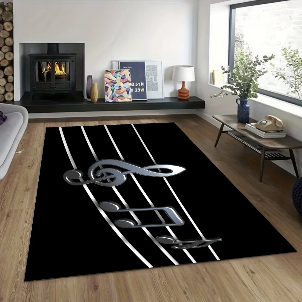 3D Music Notes Rug Lightweight Non-Slip Washable Mat for Music Studio Living Room Bedroom Soundwave Home Decoration