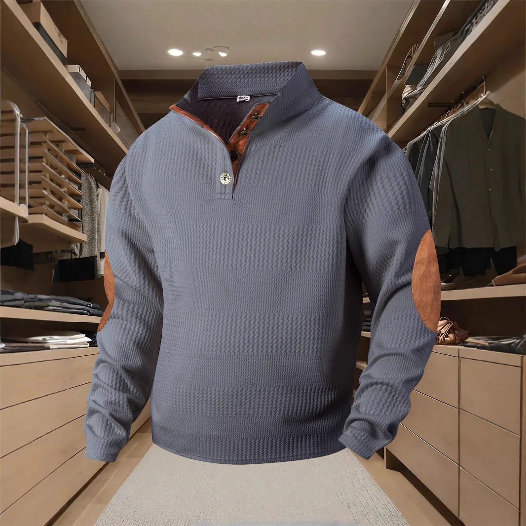 

Autumn And Winter American Loose Jacquard Casual Stand-up Collar Long-sleeved Sweater T-shirt 2025 Fashion Men's New High Street