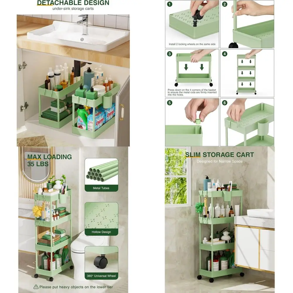

4-Tier Slim Rolling Storage Cart for Bathroom, Kitchen, and Office - Green, Ideal for Small Spaces