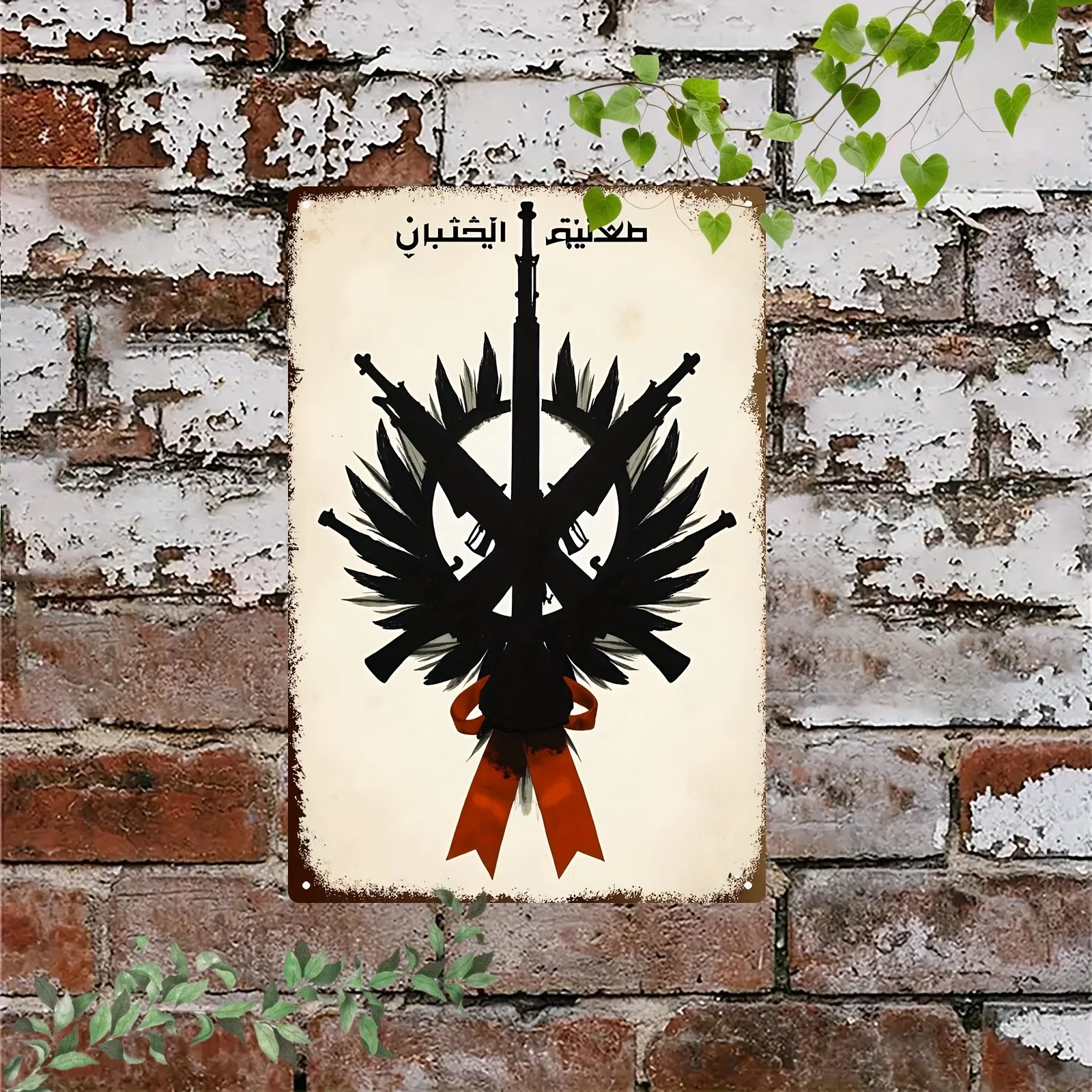 Traditional Iron Metal Sign with Crossed Guns & Sword Design -  Wall Decor for Home, Office, or Outdoor Spaces - Durable, Clas