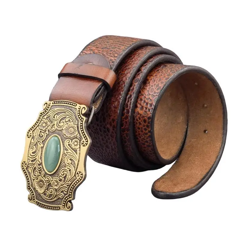 Luxury Vintage Solid Brass Belt Buckle Quality Genuine Leather Belt For Men Ceinture Men's Leather Belt Wide Belt Male MBT0621