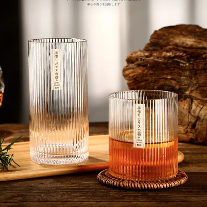 1/2/4/6Pcs Japanese Vertical Stripes Glass Ribbed Whiskey Glass Tumber Cup Heat Resistant Glasses Cup for Tea Coffee Spirits Mug