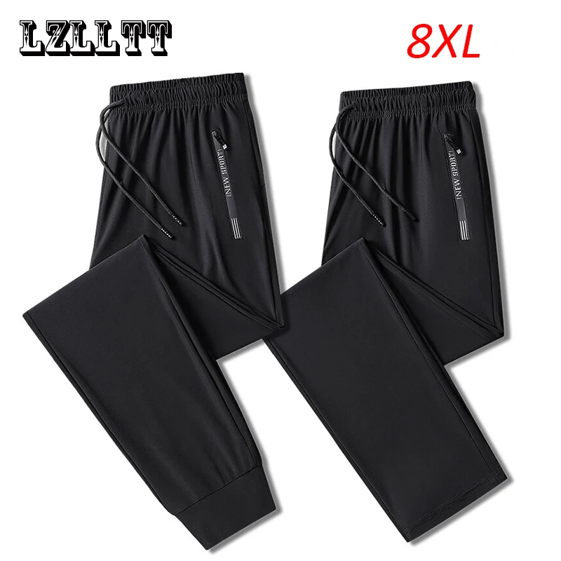 Summer Men Breathable Casual Sport Joggers Pants Mens Cool Ice Quick Dry Outdoor Tracksuit Pants Men\'s Trousers Plus Size 8XL