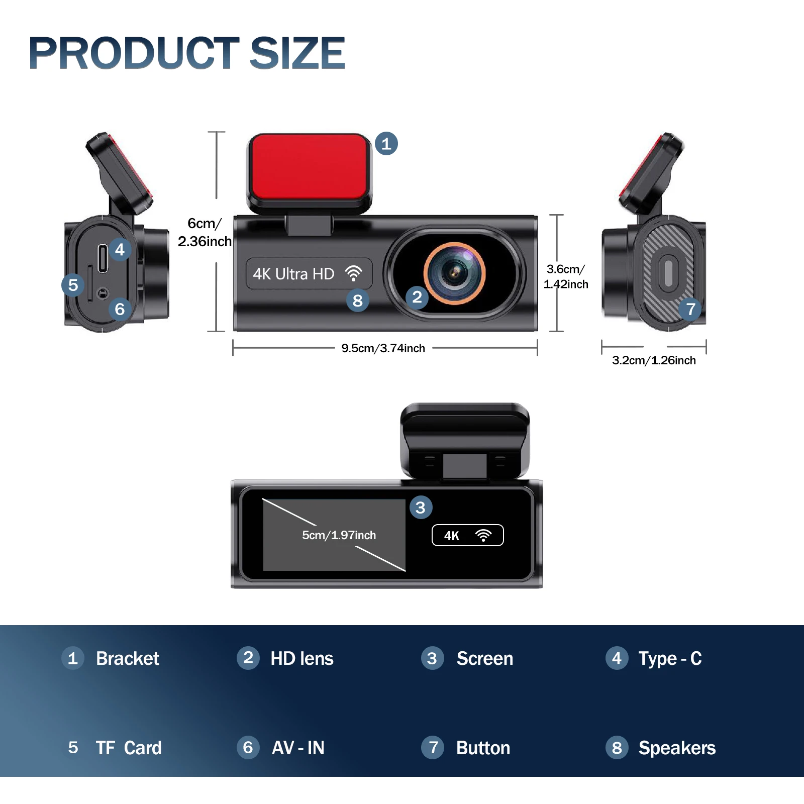 Aprilboy K6 WIFI Dash Cam 4K Mini AUTO DVR Vorne und Hinten Dual Objektiv Mit 1080P Black Box zimmer Nachtsicht Kamera Parkplatz Monitor – Detail 20