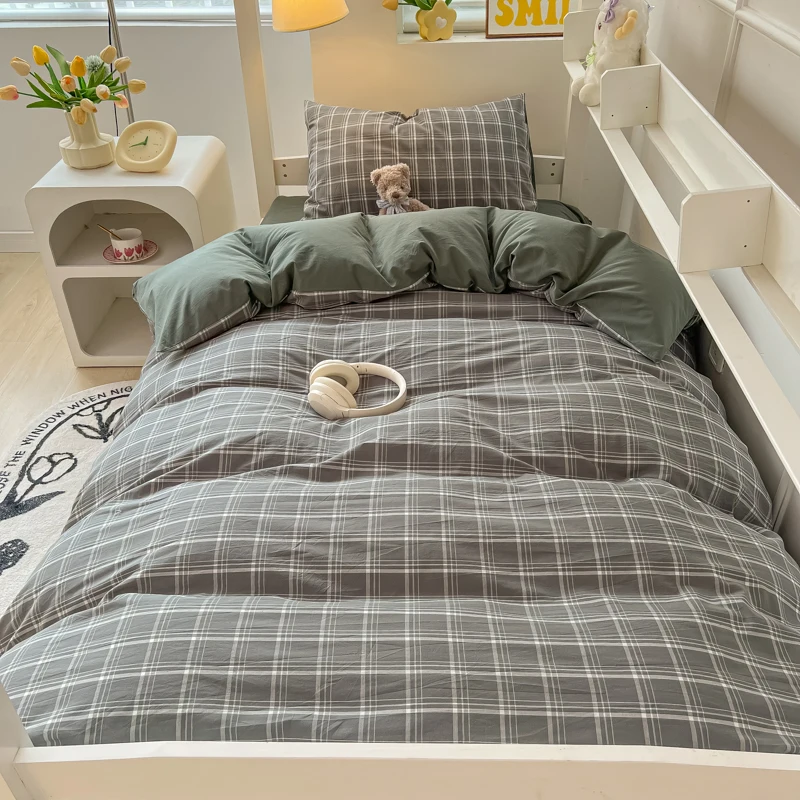

Nordic Wash Cotton Bedding Set Duvet Cover with Pillowcase Bed Sheet Set Comforter Cover Bed Linens Set Single Full Queen Size