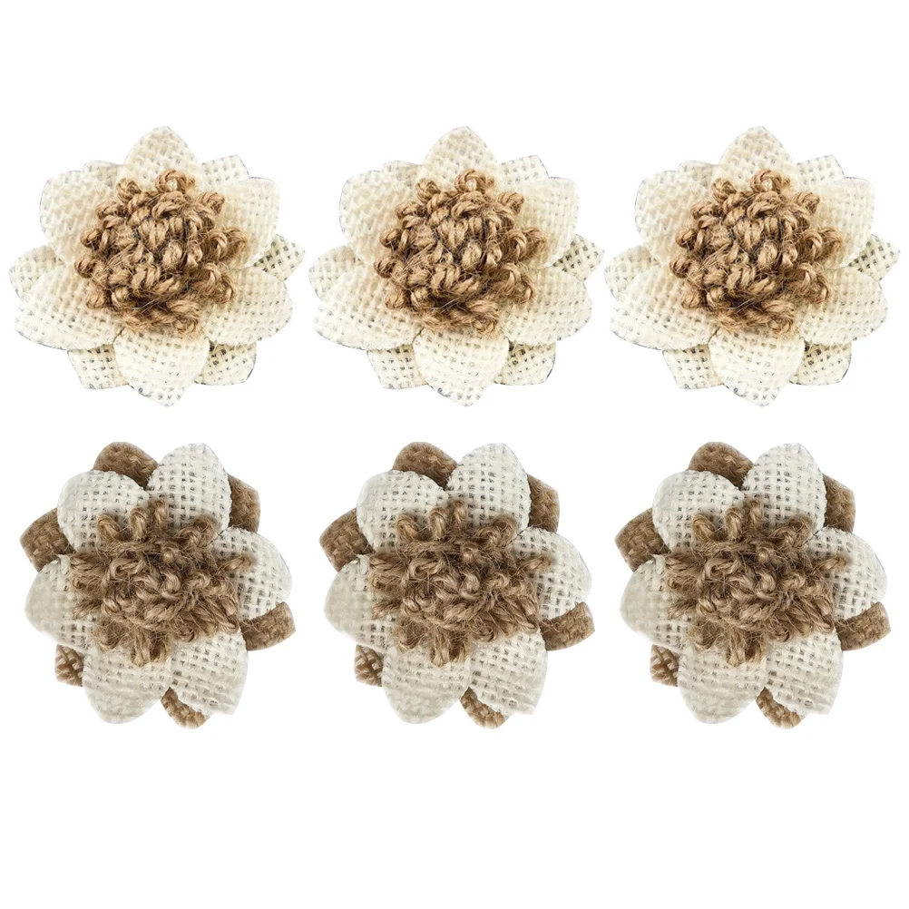 Flores de arpillera DIY, Material Natural, artesanías florales para boda, fiesta de cumpleaños, decoración rústica, accesorios delicados, 6 uds.