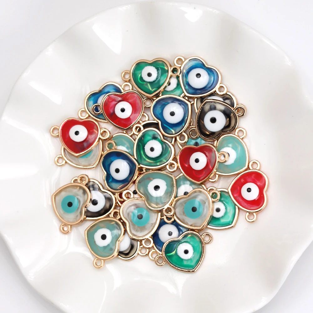 10pcs 13x21mm Alloy Double Ear Charms Dizzy Dye Evil Eye Heart For Jewelry Making Fashion Necklace Diy Handmade Accessories