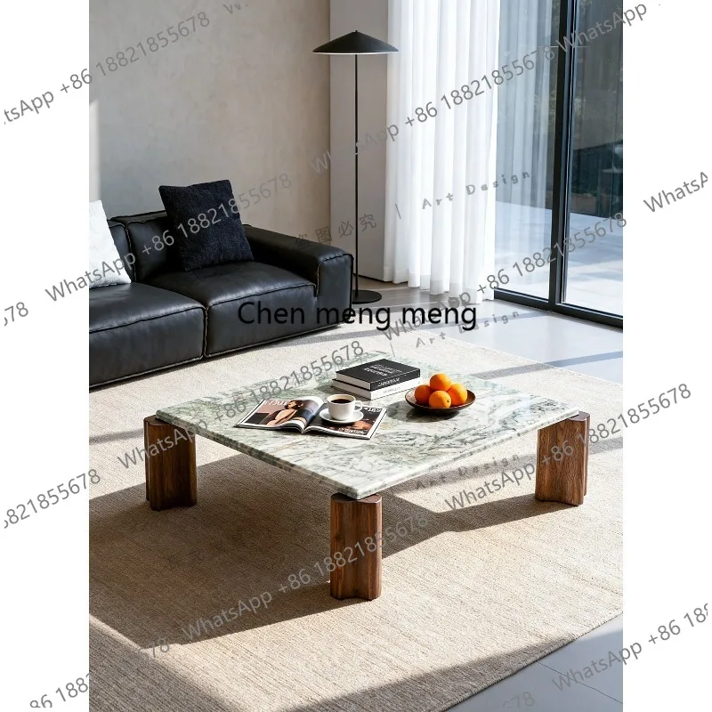 Italian minimalist colored jade natural luxury stone coffee table ash wood marble advanced custom small apartment