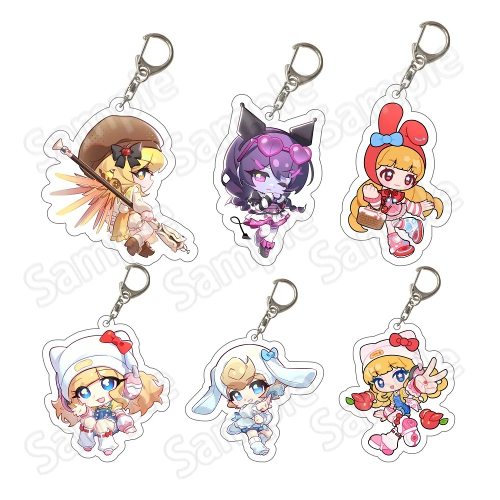 Porte-clés en acrylique Overwatch de 6 m, figurines D.Va, Mercy, Kiriko, Tracer, Widowmaker, pendentif pour fans, cadeau