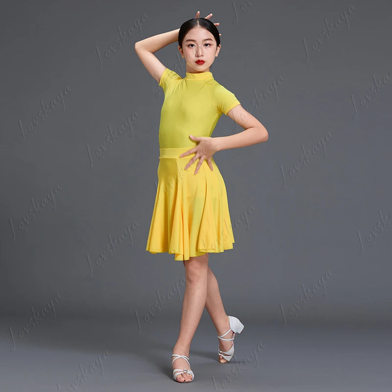 キラキラ輝くスパンコール付き子供用ラテンダンス衣装 - プロ競技用スカートセット - 子供用パフォーマンス衣装