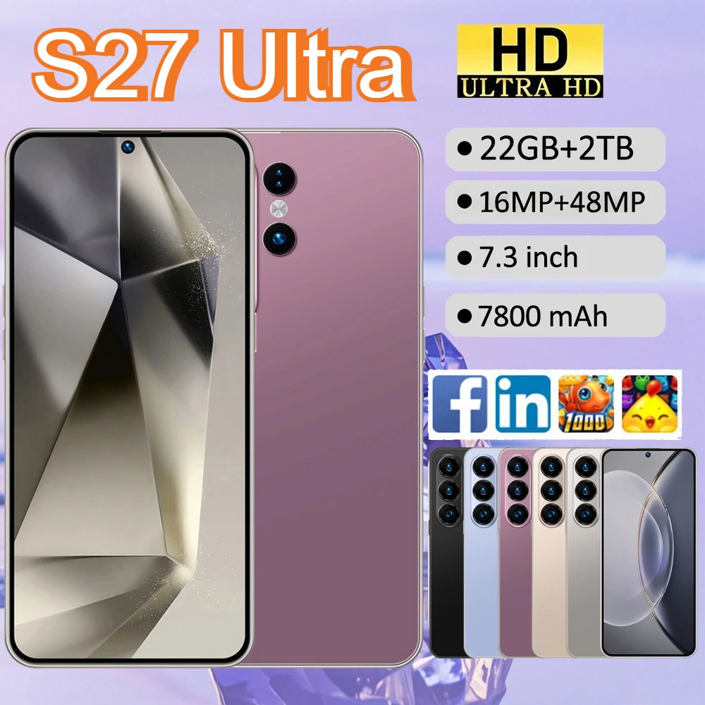 2026 NIEUWE S27 Ultra Originele 7.3 HD Mobiele Telefoons 7800mAh Android 22GB+2TB Mobiele Telefoons 5G Dual SIM Wereldwijde Versie Smartphone