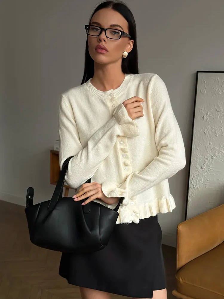 Kardigan z falbankami Tuularose, nowy, w stylu vintage, luźny sweter z dzianiny, top, casualowy, do biura, streetwear, odzież wierzchnia dla kobiet.