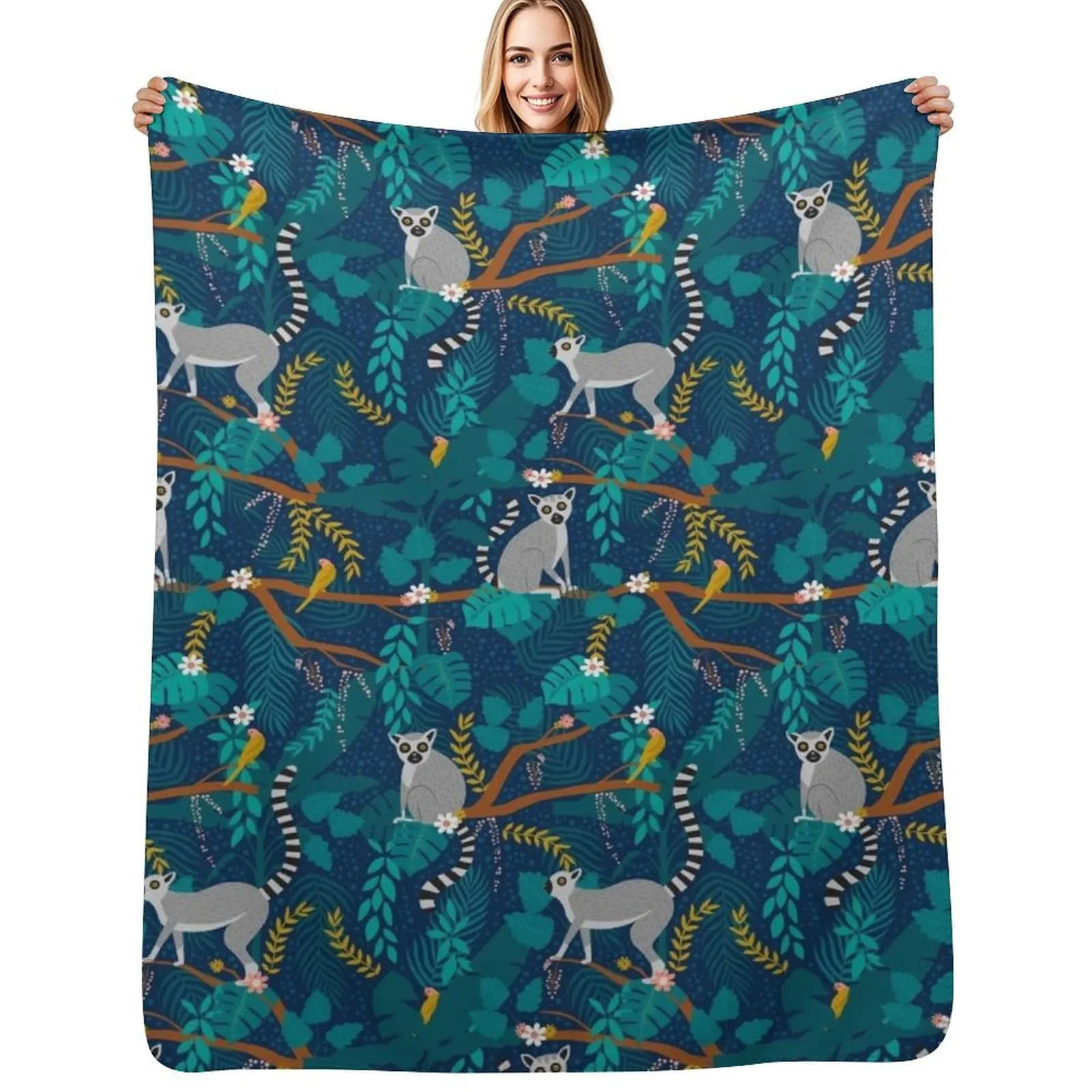

Lemurs in a Blue Jungle Throw Blanket Heavy Thermals For Travel christmas gifts Beautifuls Blankets