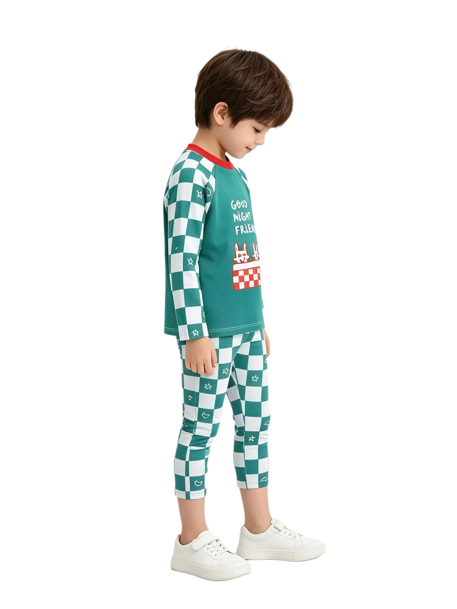 Boys Girls Two Piece Swim Set Cartoon Print Top Checkered Swim Shorts Quick Dry Lightweight for Beach Water Park Summer Vacation
