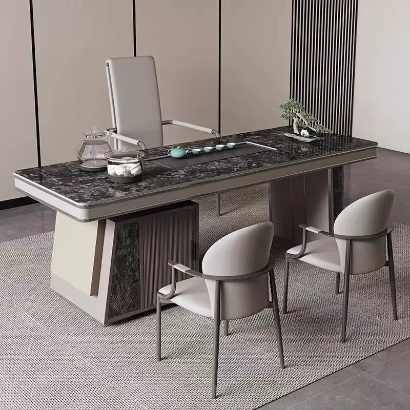 

Modern simple starry sky black rock slab business high-end tea table leisure integrated large tea table and chair combination