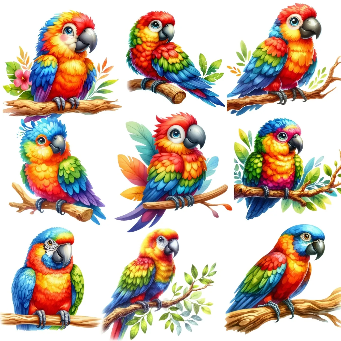 17pcs  Watercolor A Lively Parrot Stickers Scrapbooking Decorative DIY Craft Photo Albums Journaling Vintage Cute Planner