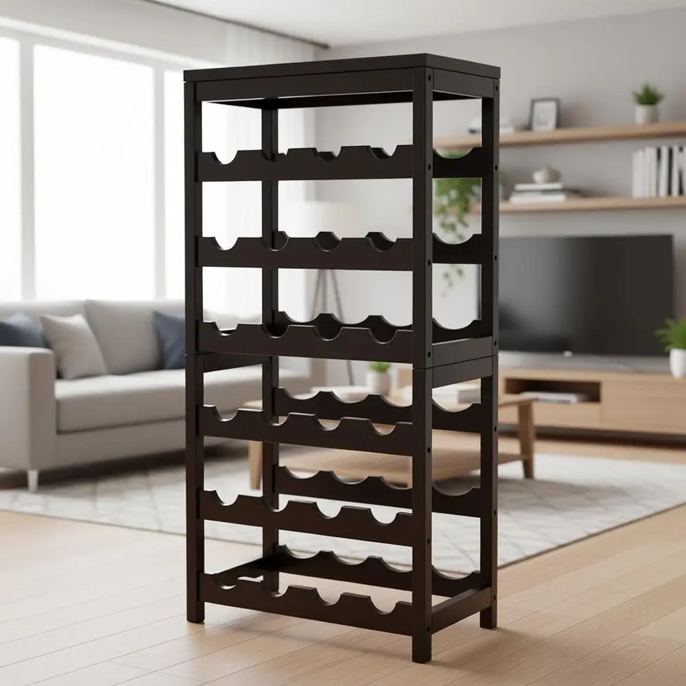 

6-ярусная бамбуковая подставка для вина с полками для хранения, для кухни, бара, столовой, гостиной - коричневая