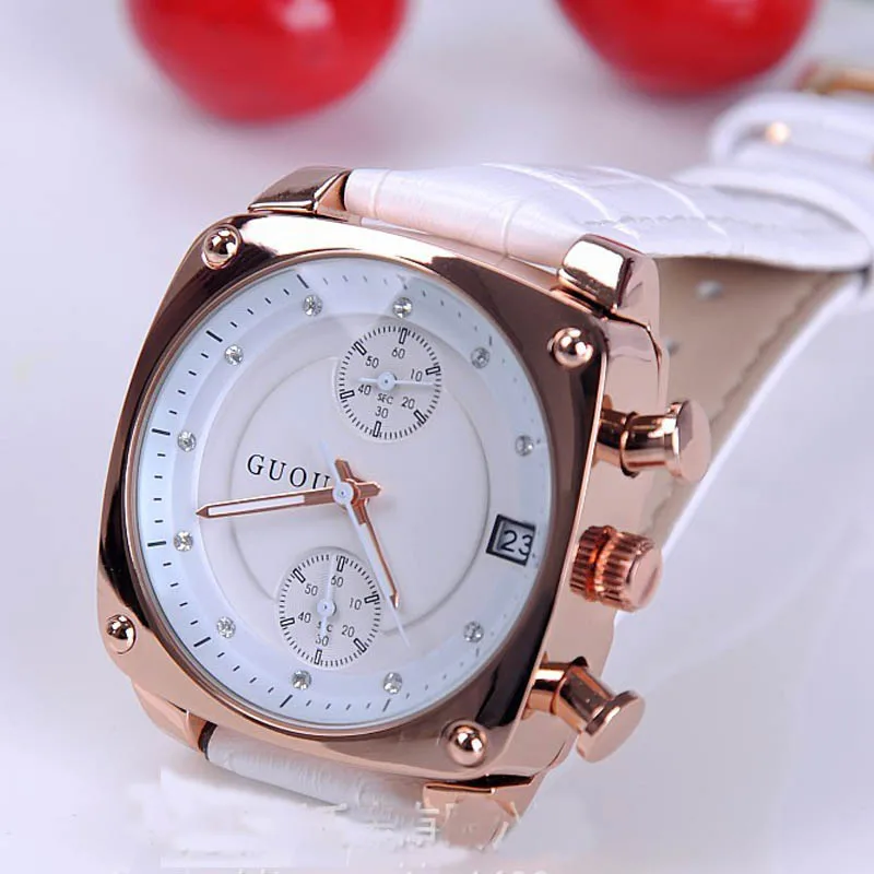 2018 Women Man Lover Square Rose Gold Alloy And Leather Quartz Watch GUOU Luxury Waterproof for Woman Ladies Gilrs Wrist watches