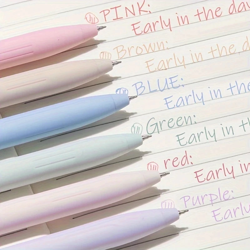 6pcs Colored Notebook Pens Neutral Color Ink Quick Drying Note-taking No Smudge Retractable Cute Pen Fine Point 0.5mm