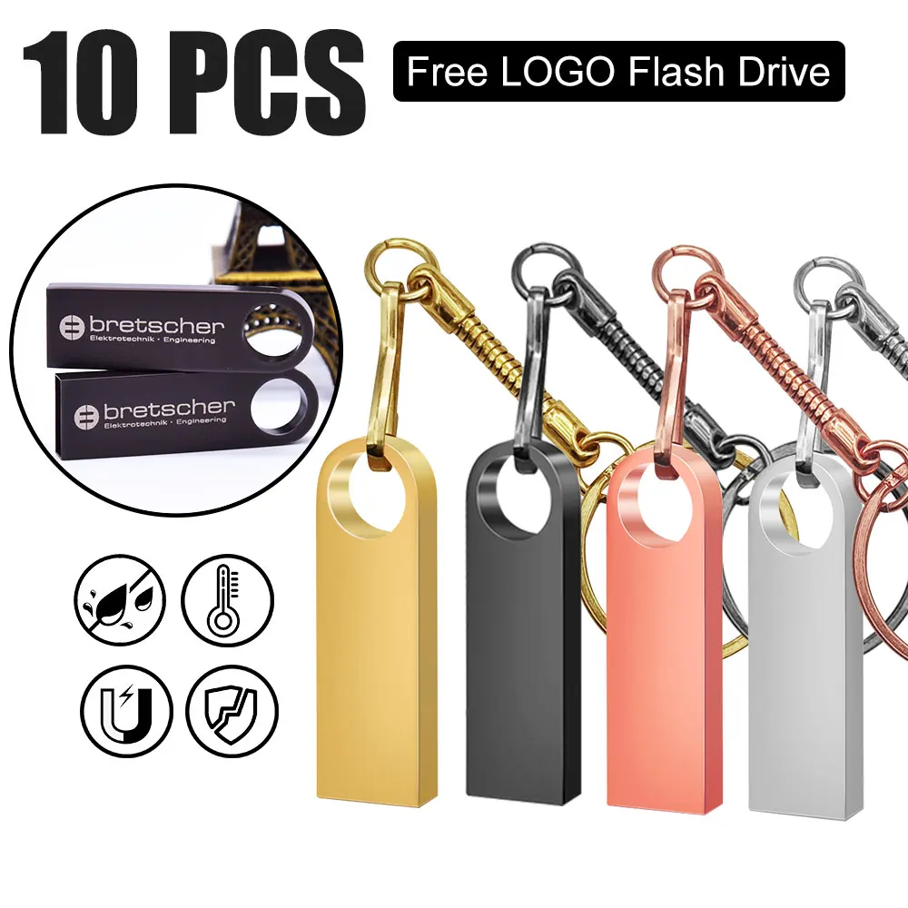 

10PCS Metal 2.0 USB Flash Drive 128GB Pen Drive 8GB 16GB 32GB 64GB USB Stick 3. 0 Flash Drive High Speed Pendrive Custom Logo