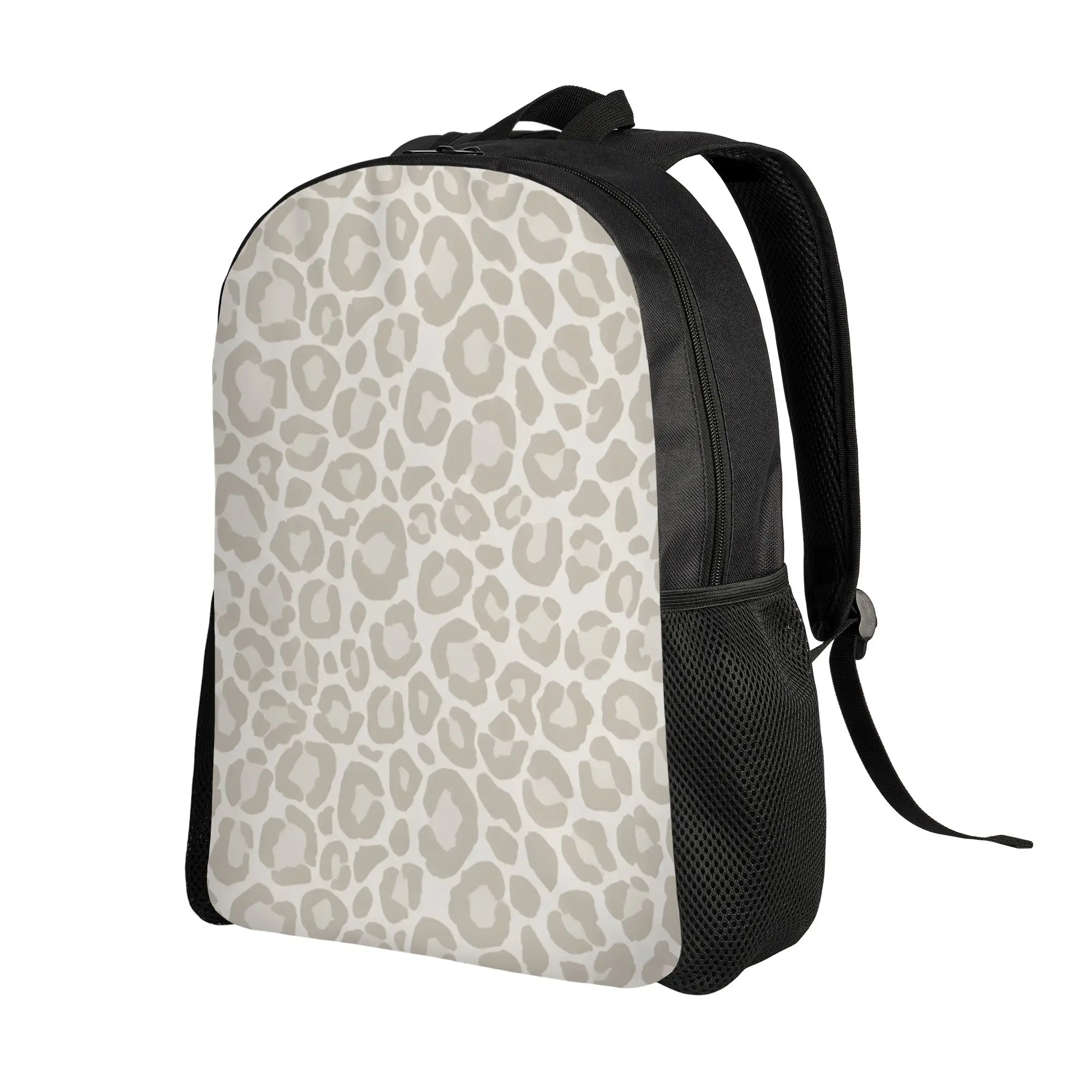 Back to school season Leopard Pattern In Cream And Beige Palette Bookbag Leopard Print Male Lady Adjustable Strap Backpack