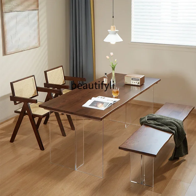 

North American black walnut dining table acrylic suspension desk, solid wood home office computer desk