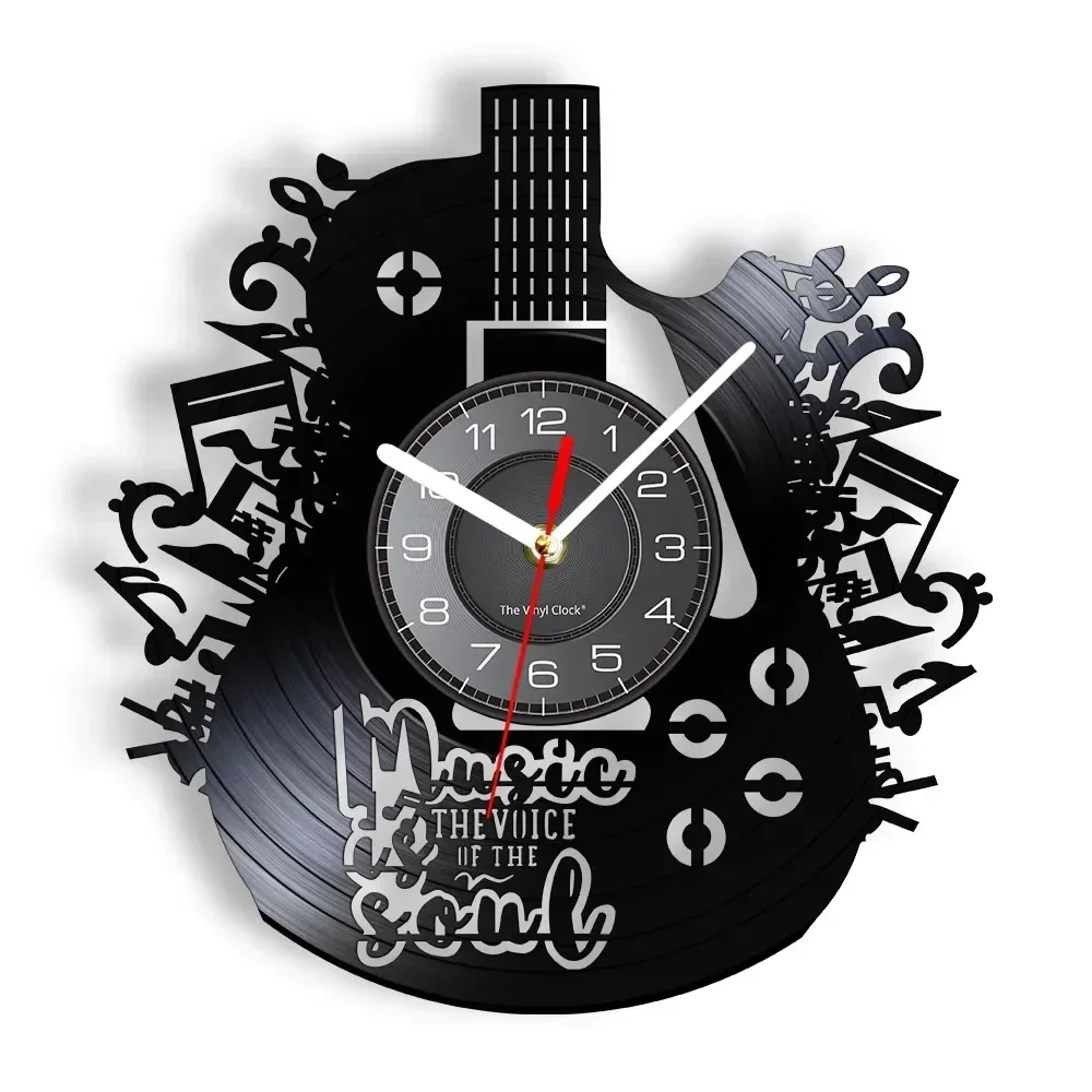 Music Is The Voice in The Soul Musical Quote Wall Clock Guitar Vinyl Record Wall Clock Music Meditations Decorative Clock Watch