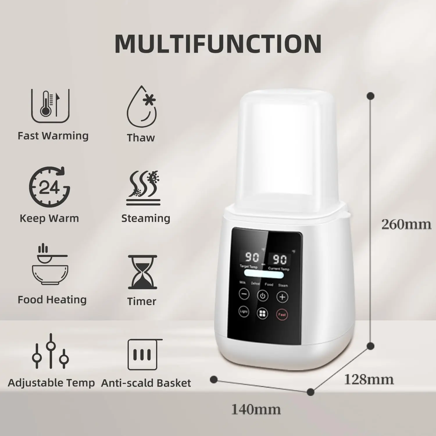 TINSOL Milk Warmer and Steriliser 6 in 1 Multifunction Breast Warmer Precise Temperature Control Baby Bottle Warmer
