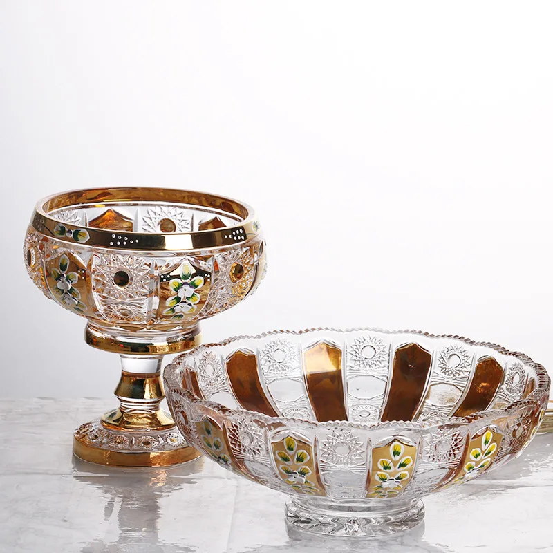 Bohemian enamel flower crystal glass fruit bowl fruit bucket vase sugar jar dried fruit snack box living room decorations