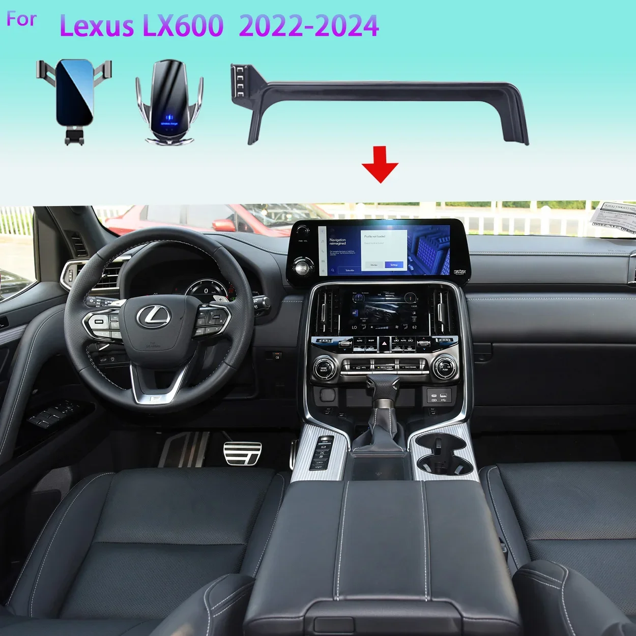 For Lexus LX600 J300 2022-2024 Car Specific Phone Holder with 15W Wireless Fast Charging Dashboard Mount for Screen Integration
