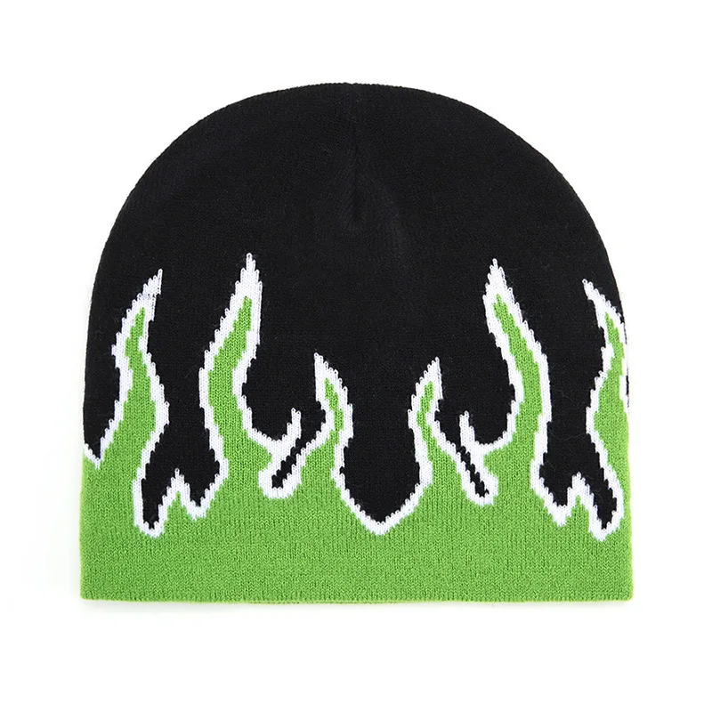 Winter Outdoor Warm Needle Woven Cap Flame Pattern Wool Hat Street Skull Hat Anti -cold Cotton Hat  Beanie  Beanies for Men