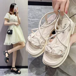 Retro Woman Shoes High Heel Sandals All-Match Clogs Wedge 2025 Summer Suit Female Beige Flip Flops Platform Anti-Skid Original C