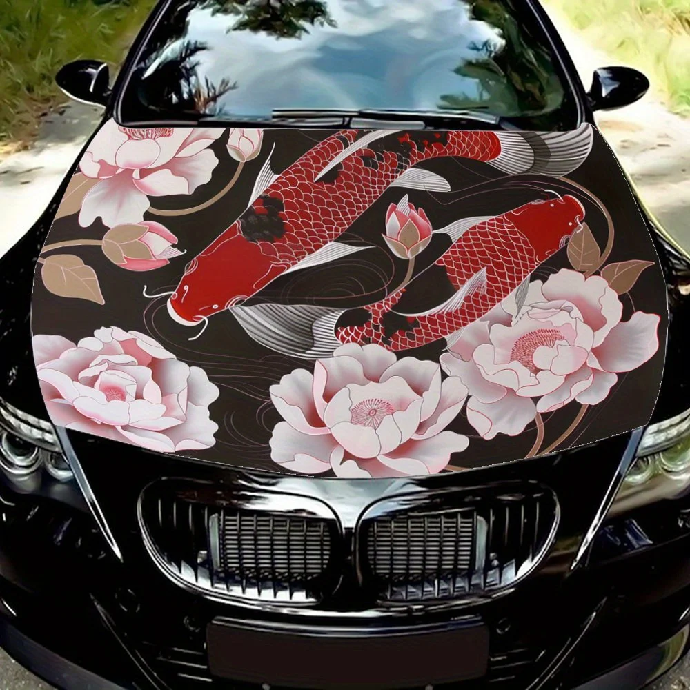 

Inky carp: a lively pattern of car vinyl wraps between black and red; car vinyl graphics, car vinyl decals show creativity.