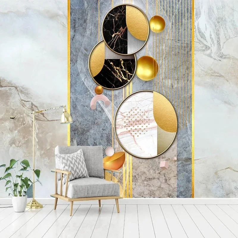 

Custom 3D Photo Mural Modern Stereoscopic Geometric Art Gold Ball Marble Wallpaper Room Entrance Corridor Background Wall Decor