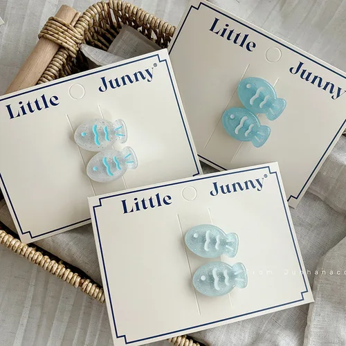 Pinzas para el cabello de pez pequeño, brillantes, azules, refrescantes y transparentes, corazón de niña, dopamina, borde colorido, Clip lateral, nuevo Clip para el cabello