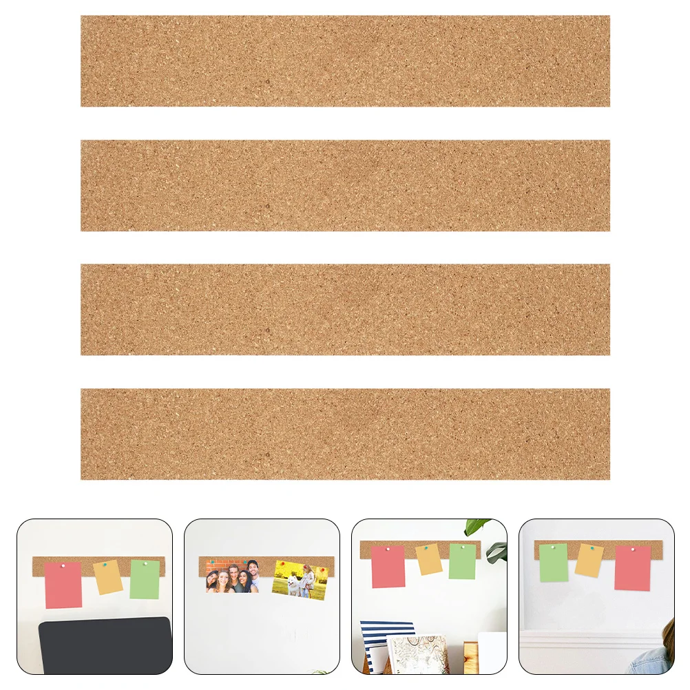 4 Pcs Bulletin Board Decorations Adhesive Cork Strips Memorandum Office Announcement