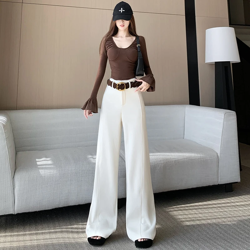 السيدات الصوفية السراويل واسعة الساق الخريف الشتاء Thiened Fce نسخة ضيقة السراويل ثنى السراويل الصوفية الناعمة عالية الخصر Z... #2