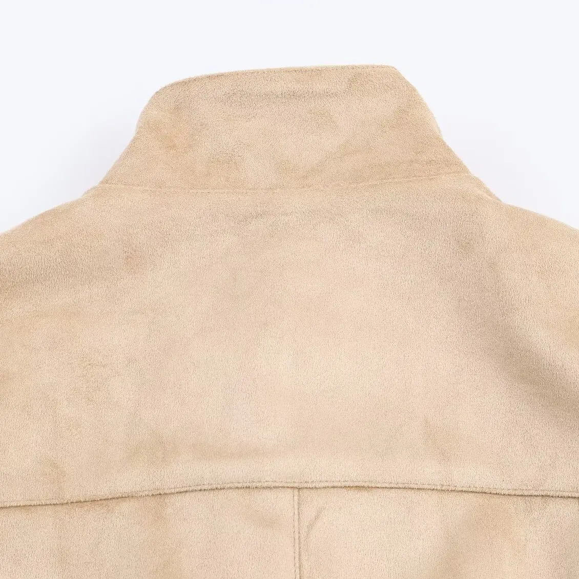 Women's Faionable H2496 Jaet Coat with Flip Leather Velvet Effect Street Sle Long Sve Zipper Closure Regular Length