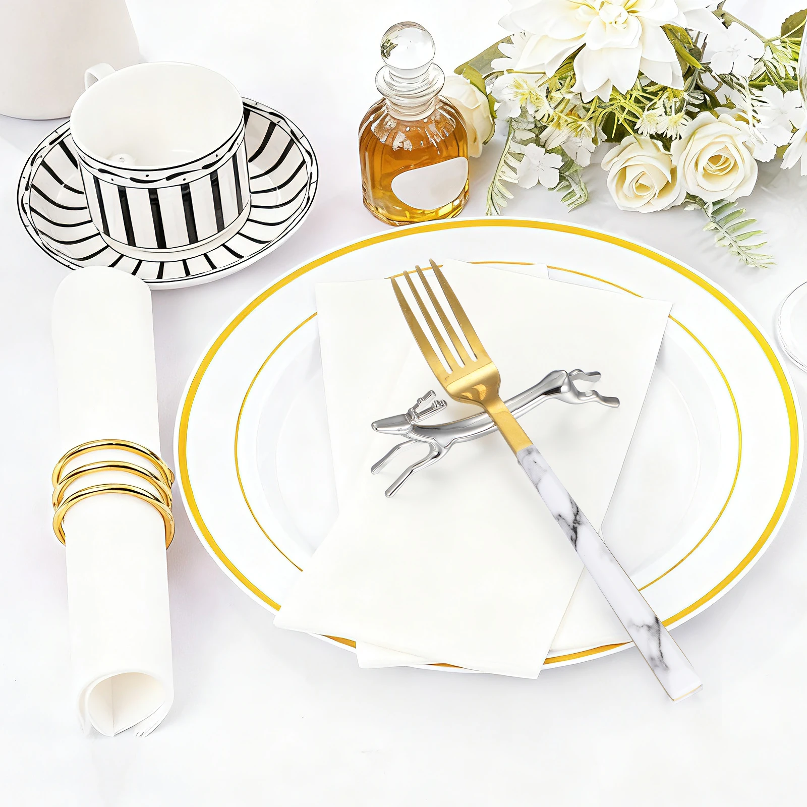 

4Pcs Alloy Cutlery Racks Fawn Shape Creative Table Decorations Multipurpose Chopstick Holder Fork Spoon Storage Stands