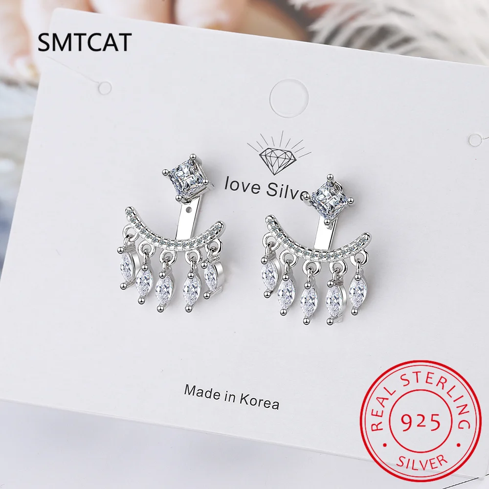 Original 925 Sterling Silver Earring Front Back Double Sided 5MM Moissanite Stud Earring For Women 2 in 1 Pierced Jewelry Brinco