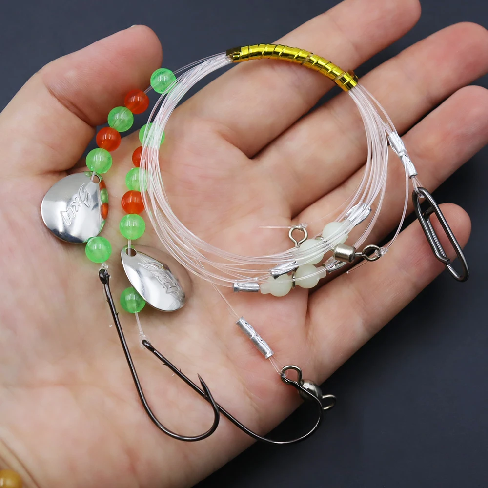 ZYZHE 1/3/5 Stück Meeresangel-Rigs mit Doppelhaken Metall-JIG Größe 1/0 # Salzwasser-Surf-Angelköder-Rigs Flapper-Snapper-Rigs – Detail 7